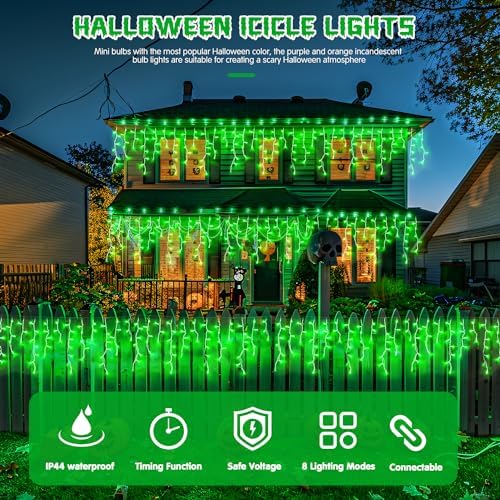 JMEXSUSS Green Icicle Halloween Lights Outdoor, 400 LED 38.8Ft