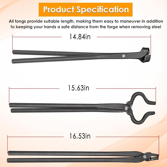 Blacksmith Tongs Knife Making Tongs Set Flat Tongs, Blade Tongs & V-Bit Tongs Assembled Bladesmith Steel Forge Tongs Anvil Blacksmithing Tongs (3 Tongs)