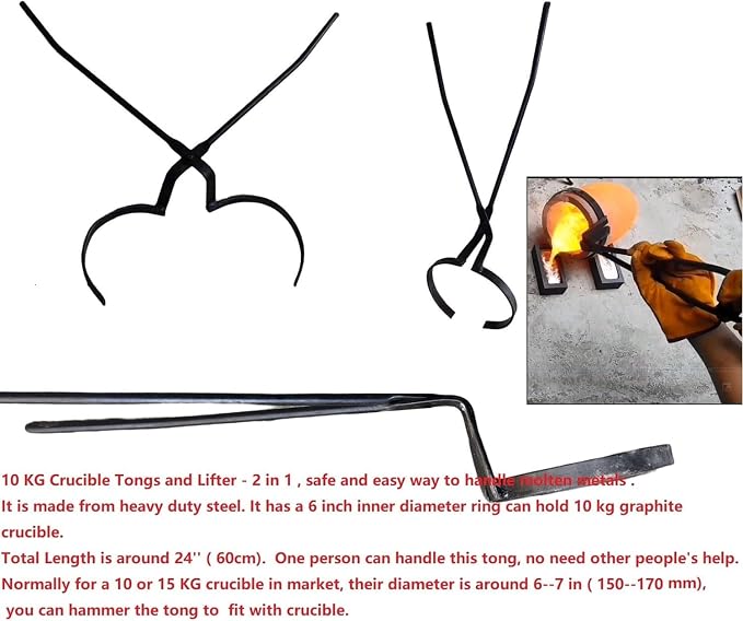 LSMIITTH 12-16KG Crucible Tongs and Lifter - 2 in 1 Metal Casting Foundry Tool Smelting Casting Tools Gas Metal Melting Furnace Tools A