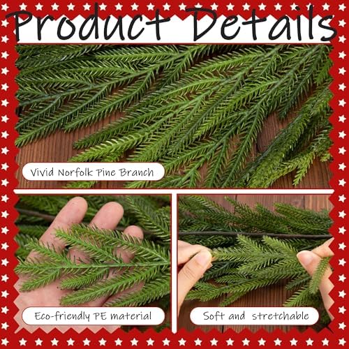 2 Pcs Christmas Norfolk Pine Garland, 6 Ft Dense Pine Garland Ornament