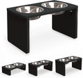 Elevated Dog Bowls, Bamboo Raised Dog Bowl for Large Dogs, with 2 Stainless Steel Bowls (13'' Tall-68oz Bowl, Black)