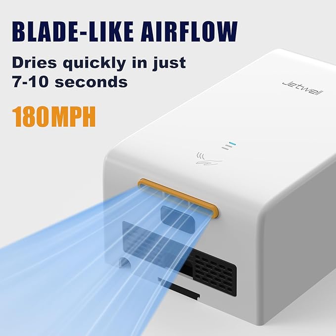 JETWELL ADA Compliant Hand Dryer, ABS Plastic Cover Hard Wired Design, AC 110V-130V JW2825 (White)
