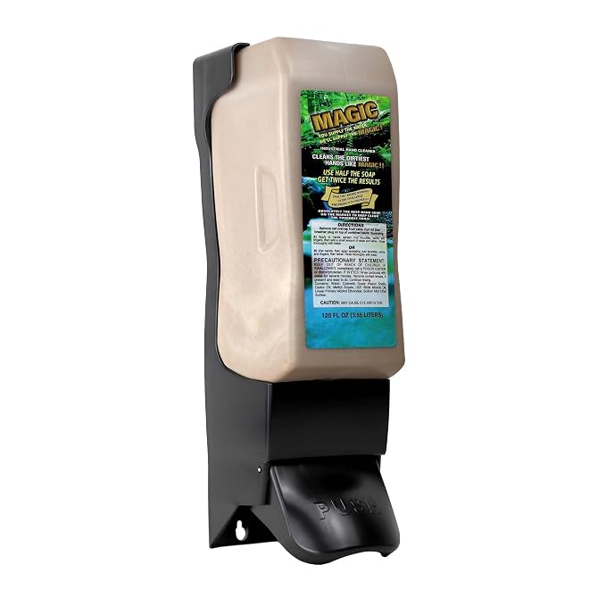 Zenex Magic Hand Soap & Push-Style Dispenser Bundle - 3.55L Industrial Hand Cleaner with Walnut Shell Scrubbers & Wall Mounted Dispenser | Moisturizing | Remove Grease & Grime | Easy Install