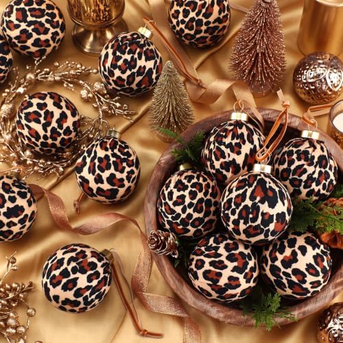 Outus 18Pcs Leopard Print Christmas Ball Ornaments Wild Glam Decor for Tree