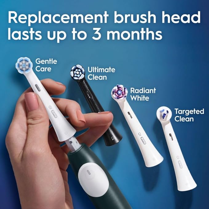 Oral-B Rechargeable Electric Toothbrush, iO2 Starter Kit, 3 Cleaning Modes, Automatic Pressure Sensor to Protect Gums, 2 Brush Heads, Forest Green