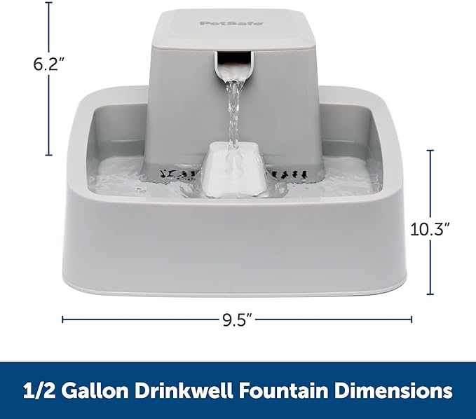 PetSafe Oasys Pet Fountain, 1/2 Gallon (64 oz), Small Dogs & Cats | Adjustable Water Flow, Whisker-Friendly Tray, Dishwasher-Safe, Replaceable Carbon & Foam Filters Included