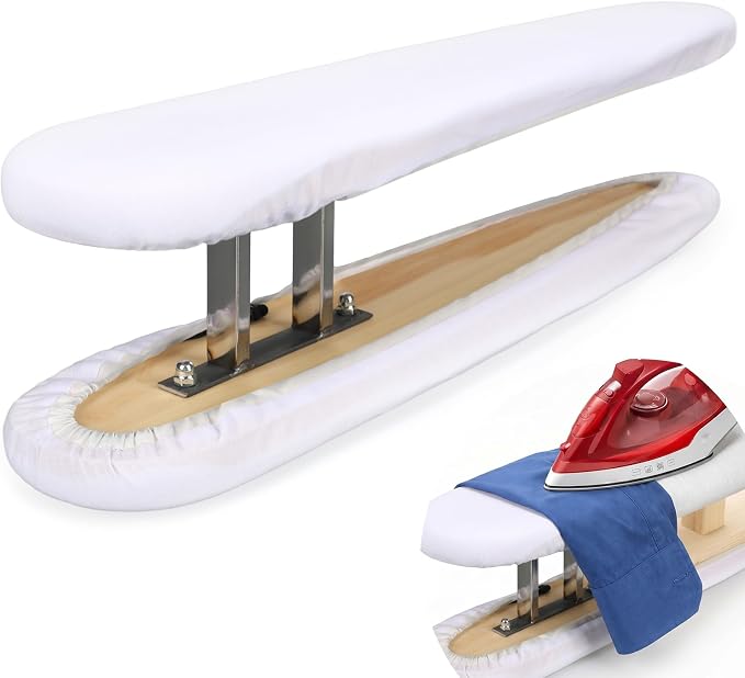 Dual Sided Sleeve Ironing Board for Sleeve Pressing,White | 21.6'' Mini Tabletop Board, Cotton Cover, Thick Pad, Metal Frame, Garment Care Surface for Sewing Laundry Pants Cuffs Collars