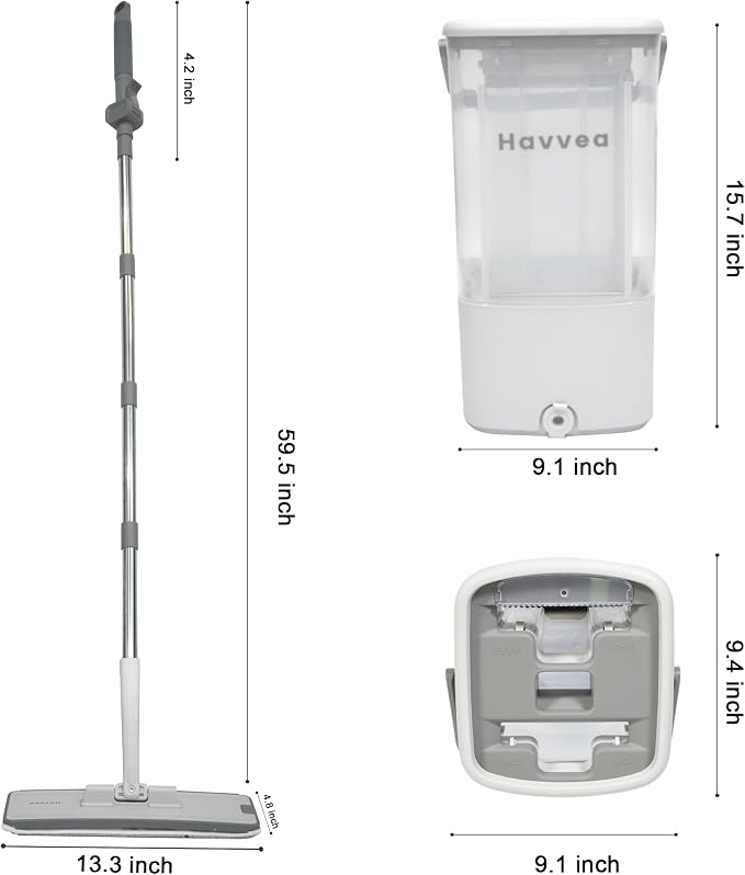 Flat Mop and Bucket System with Wringer Set, Wet Dry Separation Mop and Bucket Set for Hardwood, Vinyl Tile Floor, Wall Cleaner Mop for Household&Commercial Cleaning (Grey)