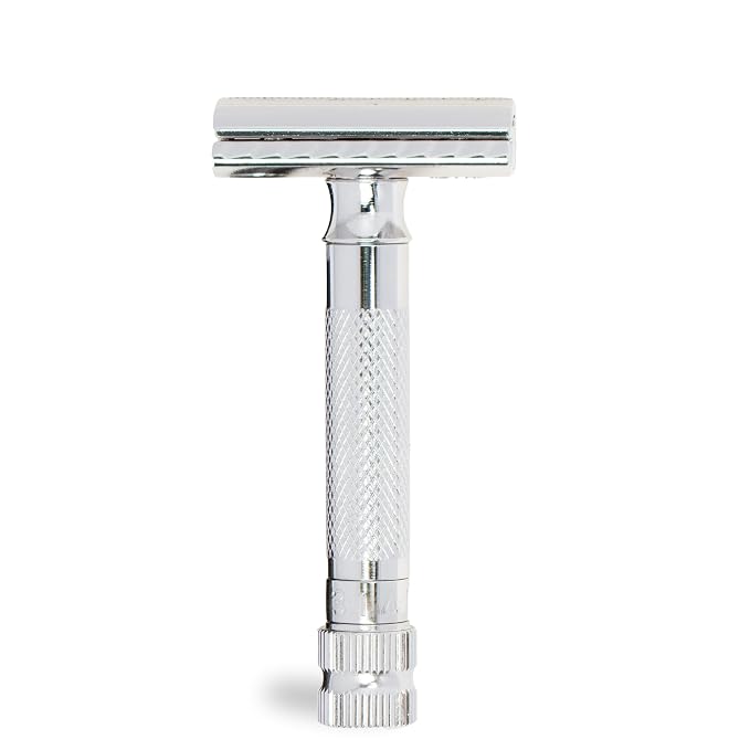 MERKUR 34 Adjustable 2-Piece Double-Edge Safety Razor for Men in Bright Chrome with Standard Handle and Closed Comb — Adjustable Blade Gap, Made in Germany