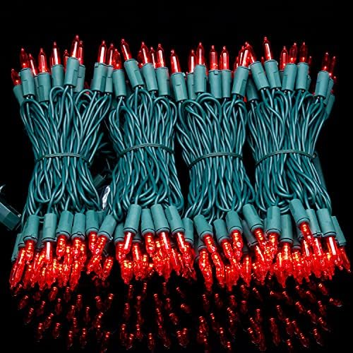 YULETIME 200 Red LED Christmas Lights, 66 ft Green Wire UL String Light