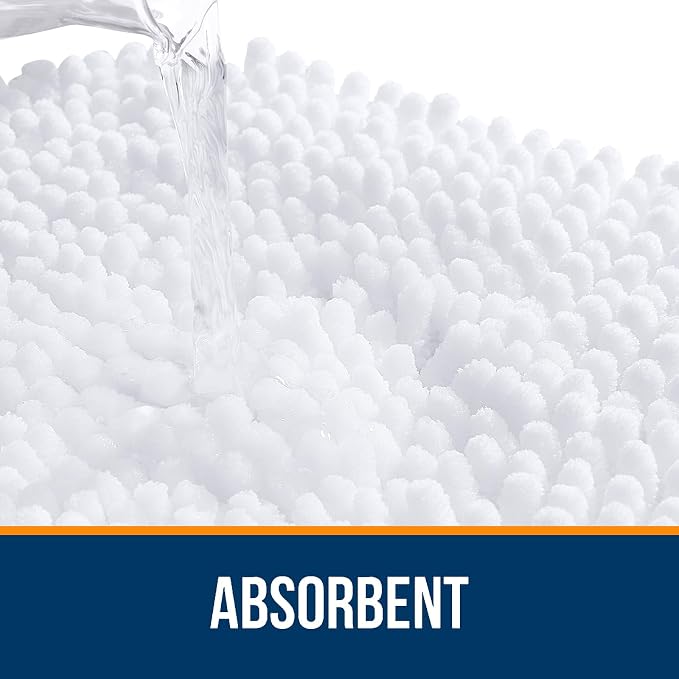 OLANLY Bathroom Rugs 35x24, Extra Soft Absorbent Chenille Bath Rugs, Rubber Backing Quick Dry, Machine Washable Bath Mats for Bathroom Floor, Tub and Shower, Home Decor Accessories, White