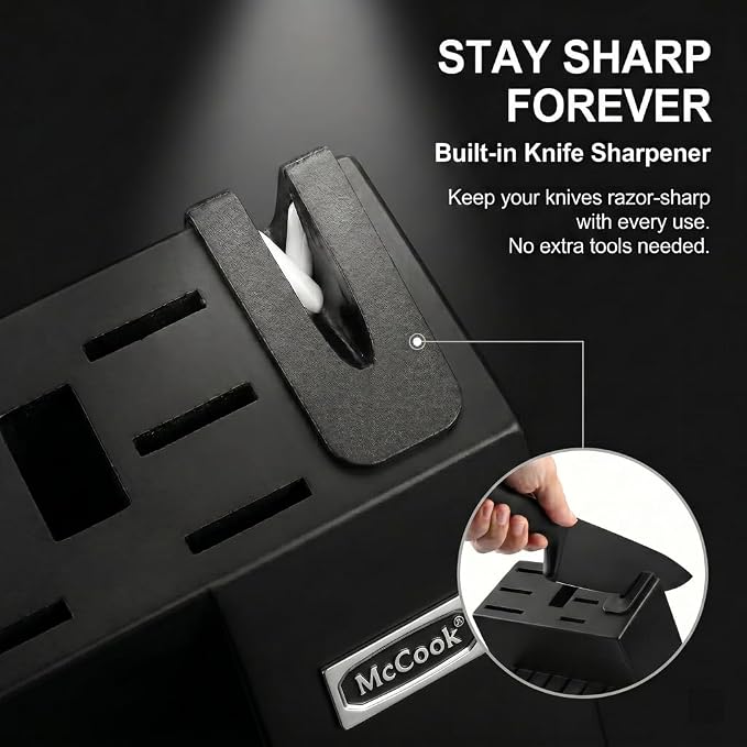 McCook® Premium Black Knife Sets,German Stainless Steel Kitchen Knives Block Set with Built-in Sharpener, 20-Piece Razor-Sharp Kitchen Knives with Ergonomic Handles, Elegant Box for Gift, Black | German Forged Stainless Steel,20 PC,Razor Sharp, Anti-Ru...