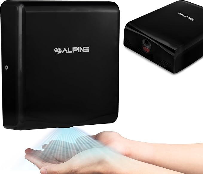 Alpine Hand Dryers for Bathrooms Commercial Extreme Speed Automatic Electric Hand Dryer for Home Bathroom/Restaurant with HEPA Filter, Heat & Speed Control - ADA Compliant (120v Black)
