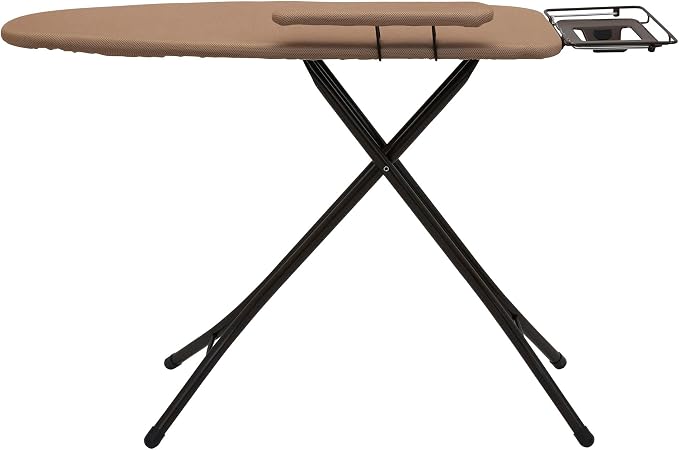 Household Essentials Mega Ironing Board, 4-Leg, Steel Top Pressing Station, Heat-Resistant Fiber Pad and Polyester Cover, Includes Sleeve Board and Iron Rest with Hanger Bar, Bronze Frame