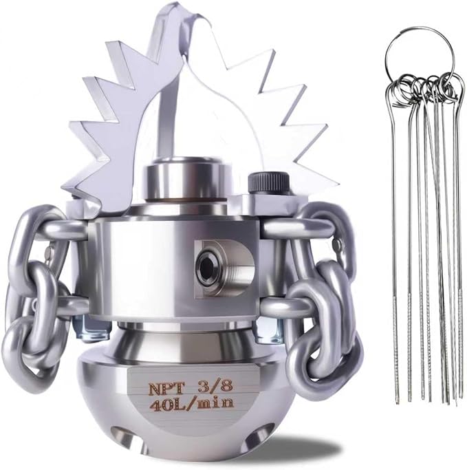 3/8 NPT Sewer Jetter Rotating Nozzle - Cutting Roots, for 2900 psi, 40L/Min (10.57GPM) Pressure Washers, Stainless Steel Drain Cleaning Tool, for Household sewers, Commercial Pipelines
