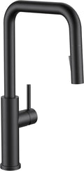 FORIOUS Kitchen Faucet with Pull Down Sprayer, Matte Black Single Handle U-Spout Stainless Steel Kitchen Sink Faucet, 1 or 3 Hole Deck Mount for RV, Bar, Farmhouse, Laundry, Outdoor