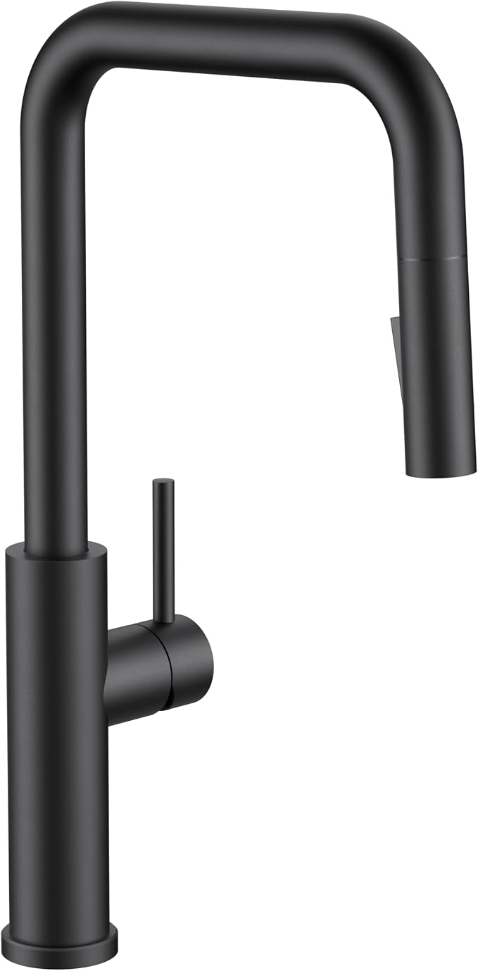 FORIOUS Kitchen Faucet with Pull Down Sprayer, Matte Black Single Handle U-Spout Stainless Steel Kitchen Sink Faucet, 1 or 3 Hole Deck Mount for RV, Bar, Farmhouse, Laundry, Outdoor