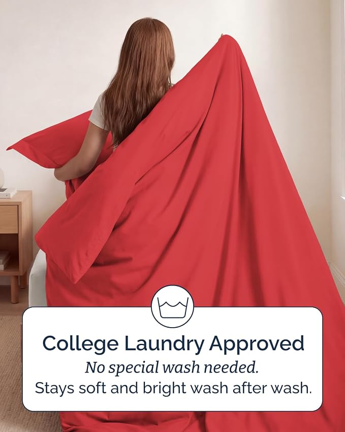 Duvet Cover Twin/Twin XL Size Set - Extra Soft Twin/Twin XL Duvet Cover 68" x 90" with 1 Pillow Sham for Women, Men, Kids & Teens - Breathable, Easy-Care & Fade Free w/ Zipper Closures & Ties (Red)