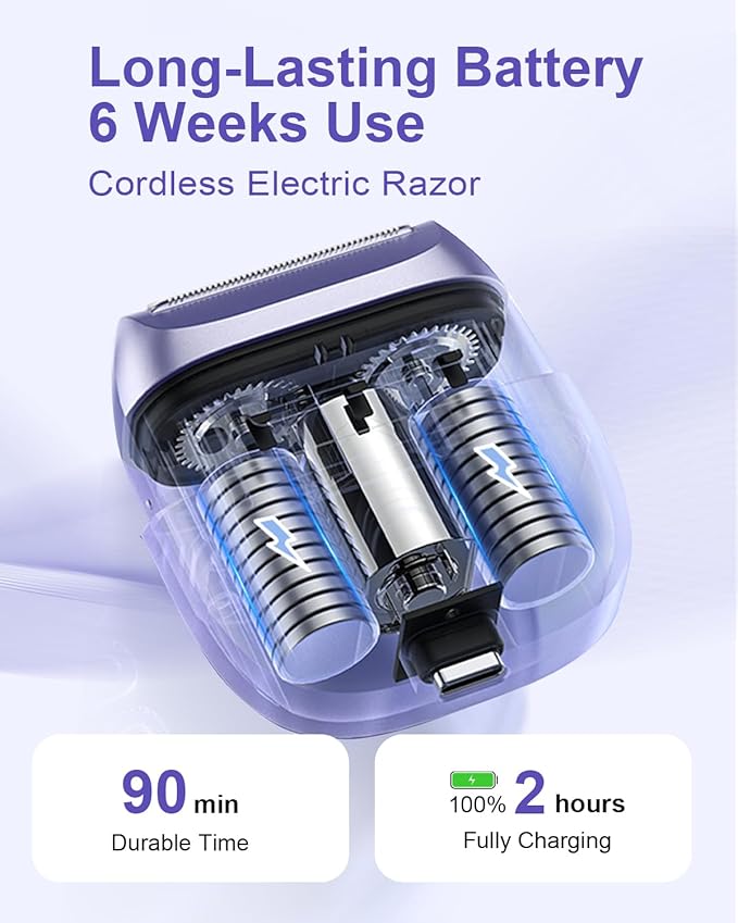 Electric Shaver for Women Waterproof Mini Electric Razors for Women - Cordless Foil Shaver for Hair Removal, Legs, Face, Body, Bikini,Sensitive Skin, Razor for Teen Girls (Purple, Fashion)