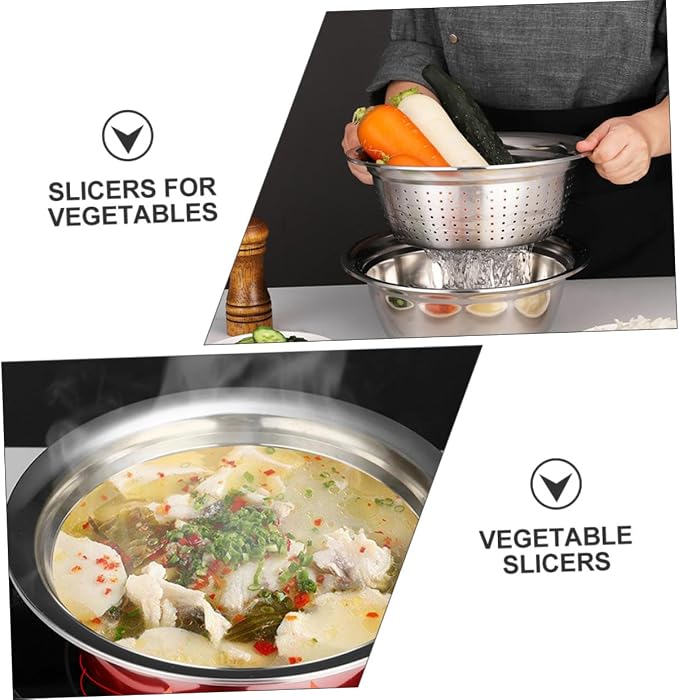 SHOWERORO 1set Stainless Steel Vegetable Peeler Grater Kitchenware Set for Multi-purpose Food Preparation and Easy Washing Includes Draining Basin and Thickened Bowl