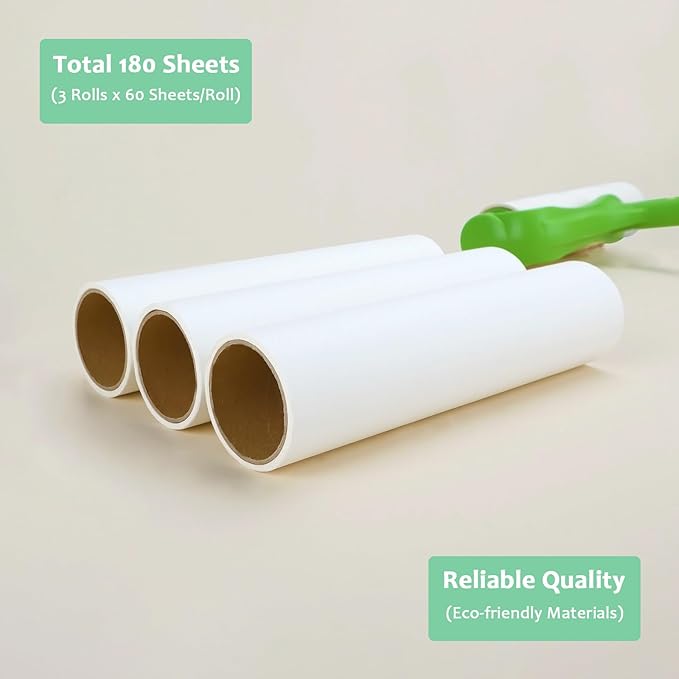 10 inch Mega Lint Roller Refills Compatible with Evercare Layers Leo Smart Design Well & Good 10 inch Pet Hair Roller Refills Extra Sticky 60 Sheets per Refill 3 Pack Total 180 Sheets
