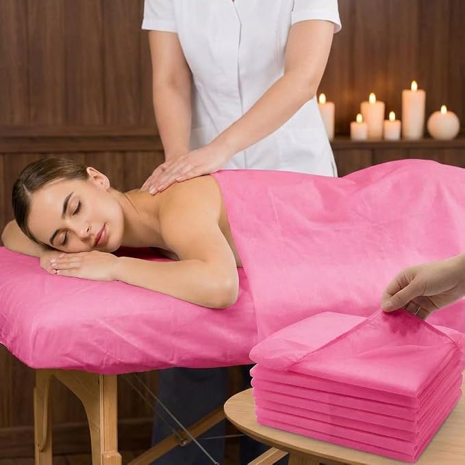 30PCS Disposable Fitted Massage Table Sheets with Elastic, Heavy Duty Elastic Disposable Bed Cover, Breathable Pink Sheets for Spa Massage Beauty Tattoos Non Woven Fabric 36 x 85 in