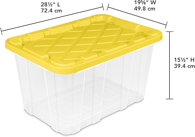 Sterilite 4-Pack Industrial Storage Box, Plastic Container Bins w/Lids, 27 Gallon, Yellow - Heavy-Duty Organizing Containers for Closet, Bathroom, and Office