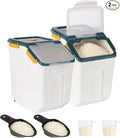 2 Pack Rice Container 25 lbs Large Bulk Flour Sugar Storage Holdhouse Plastic Grain Cereal Dry Goods Bin with Spoon and Measuring Cup for Kitchen Pantry Organization - Blue