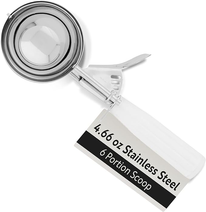 Restaurantware Met Lux 4.66 Ounce Portion Scoop 1 Trigger Release Cookie Scoop - With White Handle Stainless Steel Disher For Portion Control Scoop Cookie Dough Cupcake Batter Or Ice Cream