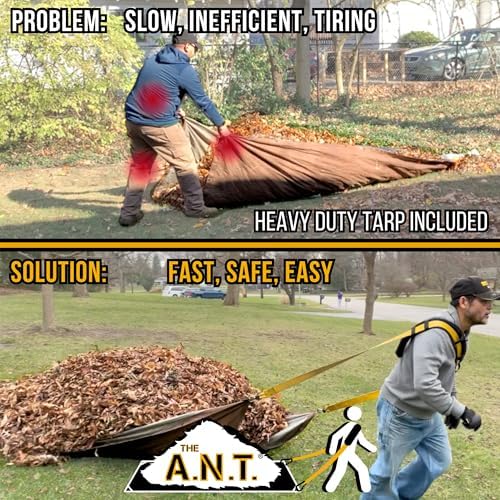 Leaf Collector Lawn Bundle - Padded Tarp Strap + Heavy Duty 8x10 Waterproof Tarp for Leaf and Lawn Waste, Hunting Sled Deer Drag Strap, Snow Removal, For use with Blower, Yard Vacuum, Mulcher, Sweeper