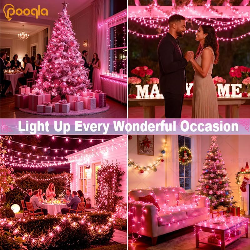 Pooqla 1000 LED Pink Christmas Lights Outdoor String Lights, 328 ft