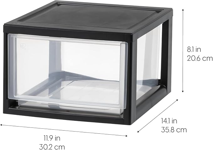 IRIS USA 14.5 Qt. Plastic Drawer Storage Organizer Stacking Drawers, 3-Pack, Stackable Unit with Sliding Drawer for Clothes Bedroom Kitchen Under Sink Pantry Craft Room Bathroom Dorm Office, Black