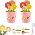 Ceramic Flower Measuring Spoon Set,Decorative FlowerPot Measuring Spoons and Cup Set in Pot, Flower Baking Scale Spoons with Base for Dry and Liquid Ingredient, 1/4 Tsp,1/2 Tsp,1Tsp,1Tbsp (2*Pink)