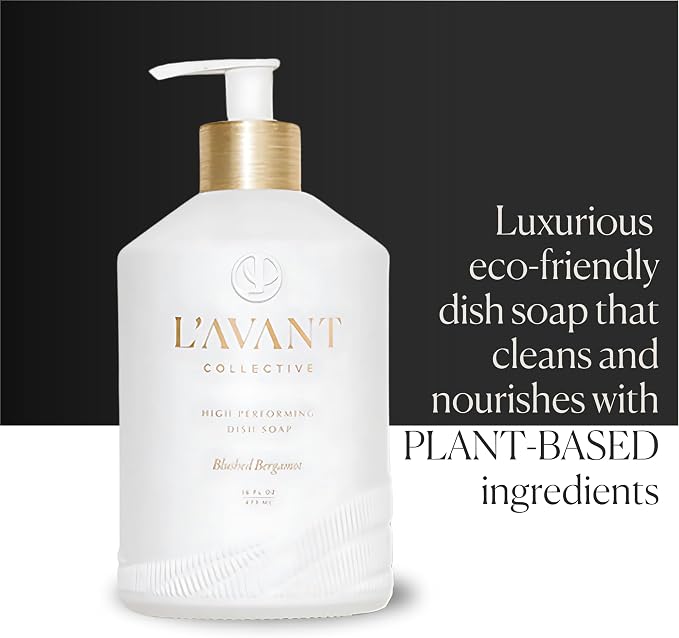 L'AVANT Collective Natural Luxury Dish Soap | Plant-Based, Non-Toxic & Grease-Cutting, Safe for Kids & Pets, Refillable Glass Bottle with Pump, 16 Fl Oz | Blushed Bergamot