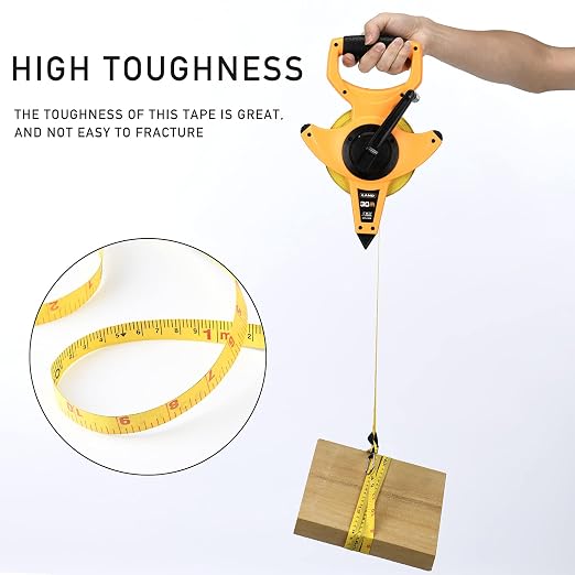 LAND 100FT/30M Heavy Duty Fiberglass Tape Measure - 1/2-Inch Wide, Dual Inch/Metric Scale, Durable Open Reel Measuring Tape for Surveying, Engineering, Runway Construction