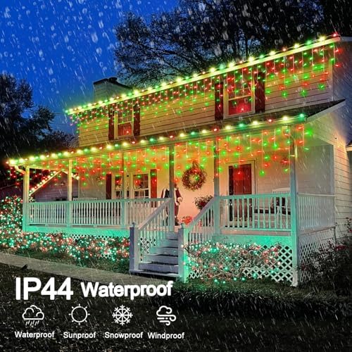 99ft Red and Green Christmas Lights, 1216 LED Icicle Lights for Outside, Clear Wire Twinkle Lights with 8 Modes Timer Waterproof for House Window Party Tree Holiday Patio Yard Home Decor