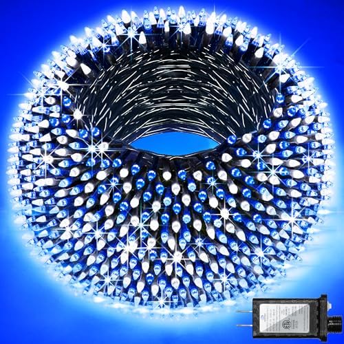 300 LED 75FT Christmas String Lights Outdoor, 12 Modes, Blue & Cool White