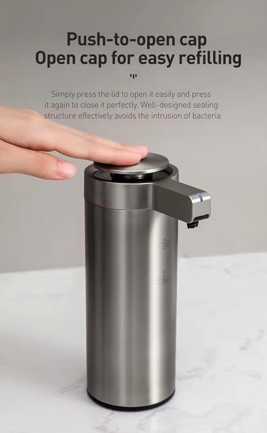 9 oz. Automatic Soap Dispenser – Touchless Infrared Sensor, Stainless Steel, IPX5 Waterproof, USB-C Rechargeable, for Bathroom & Kitchen, Hands-Free Soap Dispenser (Brushed Silver)