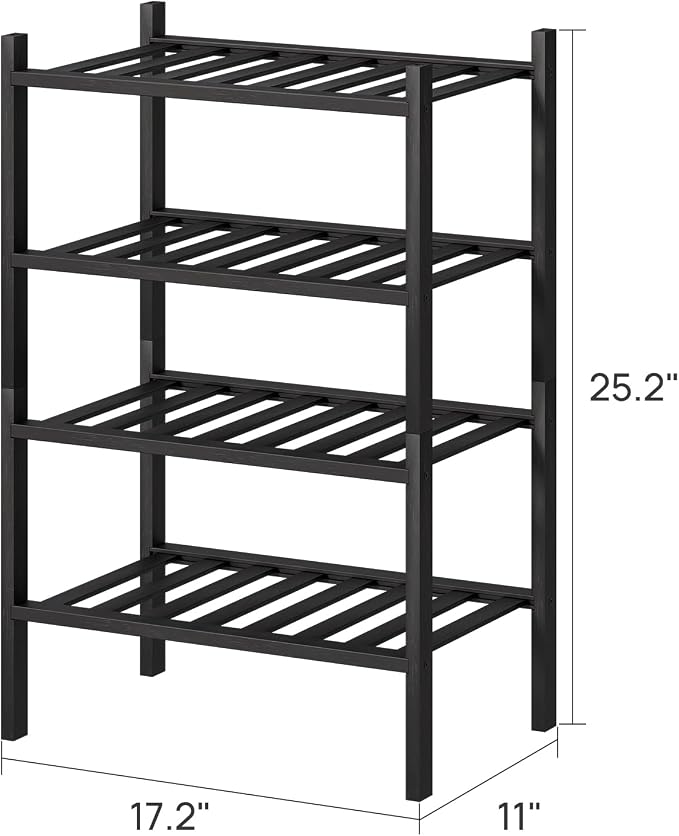 viewcare Black Small Shoe Rack for Entryway, 4-Tier Bamboo Shoe Organizer for Hallway Closet, Free Standing Shoe Racks for Indoor Outdoor