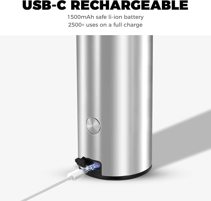 Touchless Automatic Soap Dispenser Stainless Steel with Sensor Infrared 9 oz Electric IPX5 Waterproof USB-C Charging Motion Sensor for Kitchen & Bathroom (Silver)