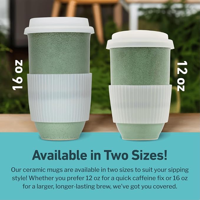 NOVA CERAMICS Coffee Travel Mug – Reusable Coffee – Microwave & Dishwasher Safe Coffee Green Tumbler - Gifts For Women Men Him Her – 16oz – Emerald