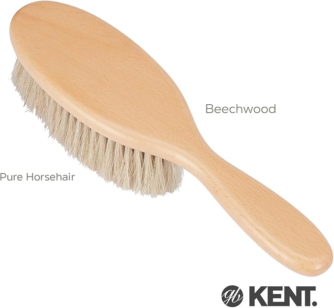 KENT OTHH1 Clothes Brush, 100% Natural Pure Horsehair in Japanese Style Lint Remover for Delicate Cashmere, Wool, and Silk to Keep Fabrics Free from Fibres, Fluff. Luxury Beechwood. Made in England