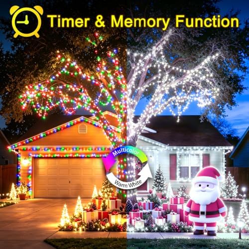 KNONEW 403ft 1000 LED Christmas String Lights Outdoor Color Changing 11 Modes Timer Fairy Light Plug in Waterproof Lights for Xmas Tree Yard Wedding Decorations (Cool White to Multicolor)