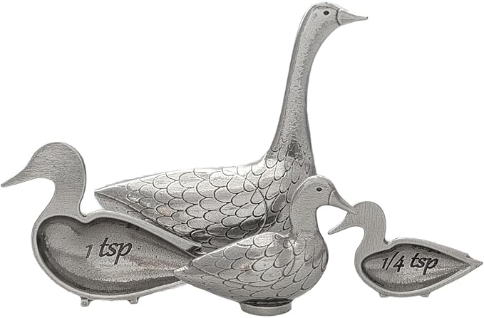 Duck Duck Goose 4-Piece Pewter Measuring Spoon Set by Roosfoos, Handmade in the USA