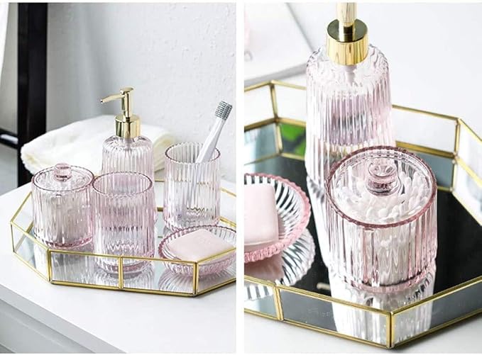Soap Dispenser Bottles Five-Piece Bathroom Set, Bathroom Accessories Set Glass Mouthwash Cup, Hand Sanitizer Bottle,Toothbrush Cup