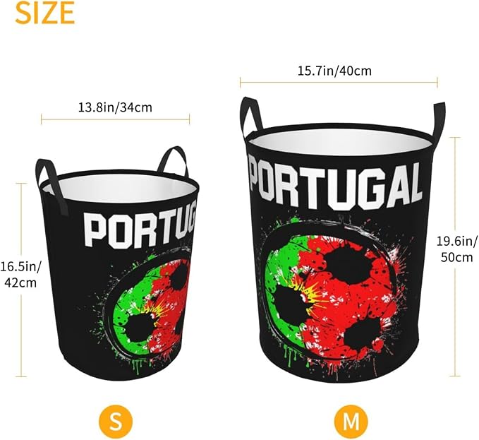 Portugal Soccer Portuguese Football Flag Laundry Hamper Laundry Basket Circular Hamper Dirty Clothes Storage with Handles
