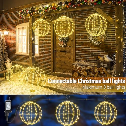 Flacchi Set of 2 Sizes Hanging Ball Lights Warm White Christmas Decorations