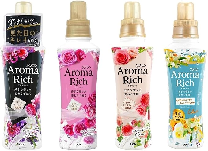 Soflan Fabric Clothing Softener Aroma Rich Assorted Set, Set of 4 Scents, 16.2oz (480 ml)×4, Long-Lasting Fragrance, Made in Japan - Yummy-Yamaguchi Original Wipe Included