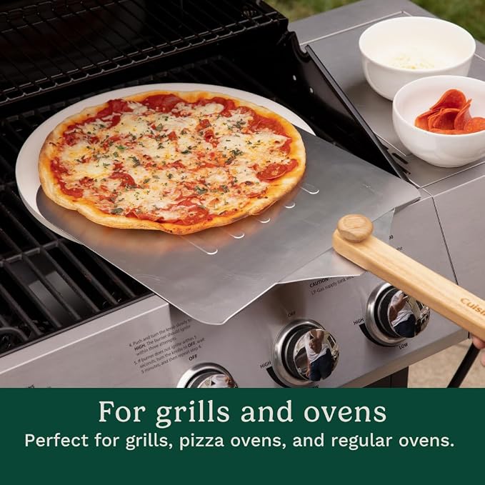 Cuisinart 14” Aluminum Pizza Peel, Lightweight Pizza Spatula with Foldable Wood Handle for Family Pizzas, Dough, Bread, Flatbreads, and More
