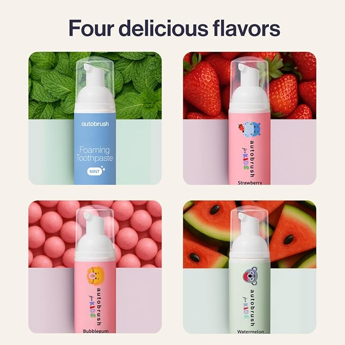 Autobrush Fluoride-Free Foaming Toothpaste for Kids, Watermelon Flavor, Whitening & Deep Cleaning, Travel Friendly, Anti-Cavity (Pack of 2)